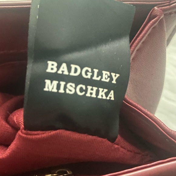 Badgley Mischka Quilted Shoulder Bag Burgundy with Gold Studs - Picture 13 of 14